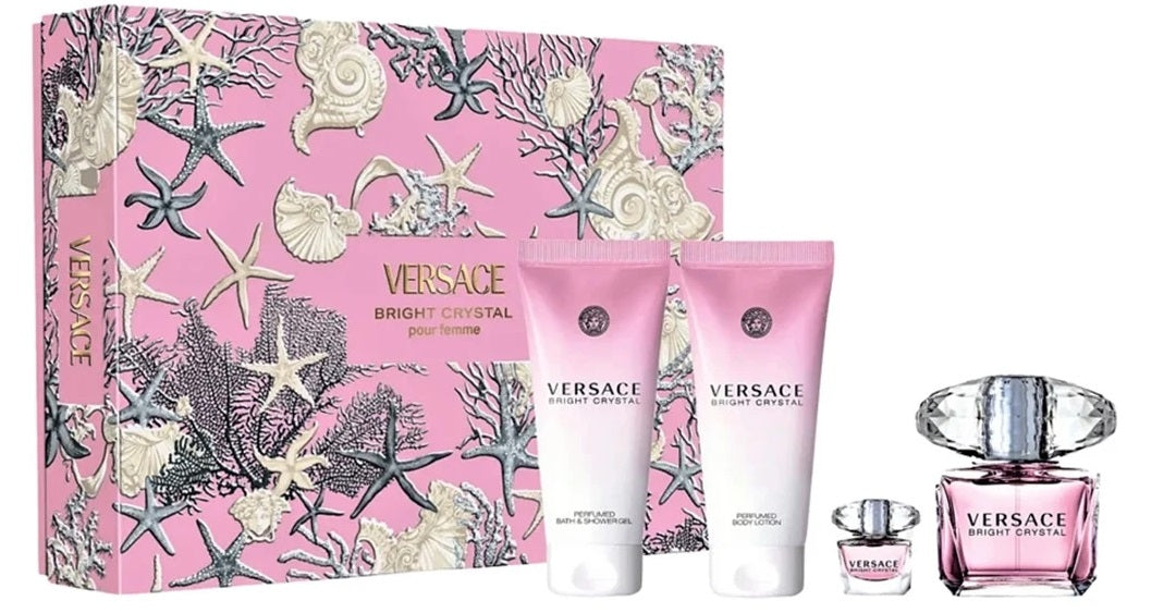 SET VERSACE BRIGHT CRYSTAL EDT 90ML, MINI EDT 5ML, SHOWER GEL 100ML, BODY LOTION 100ML