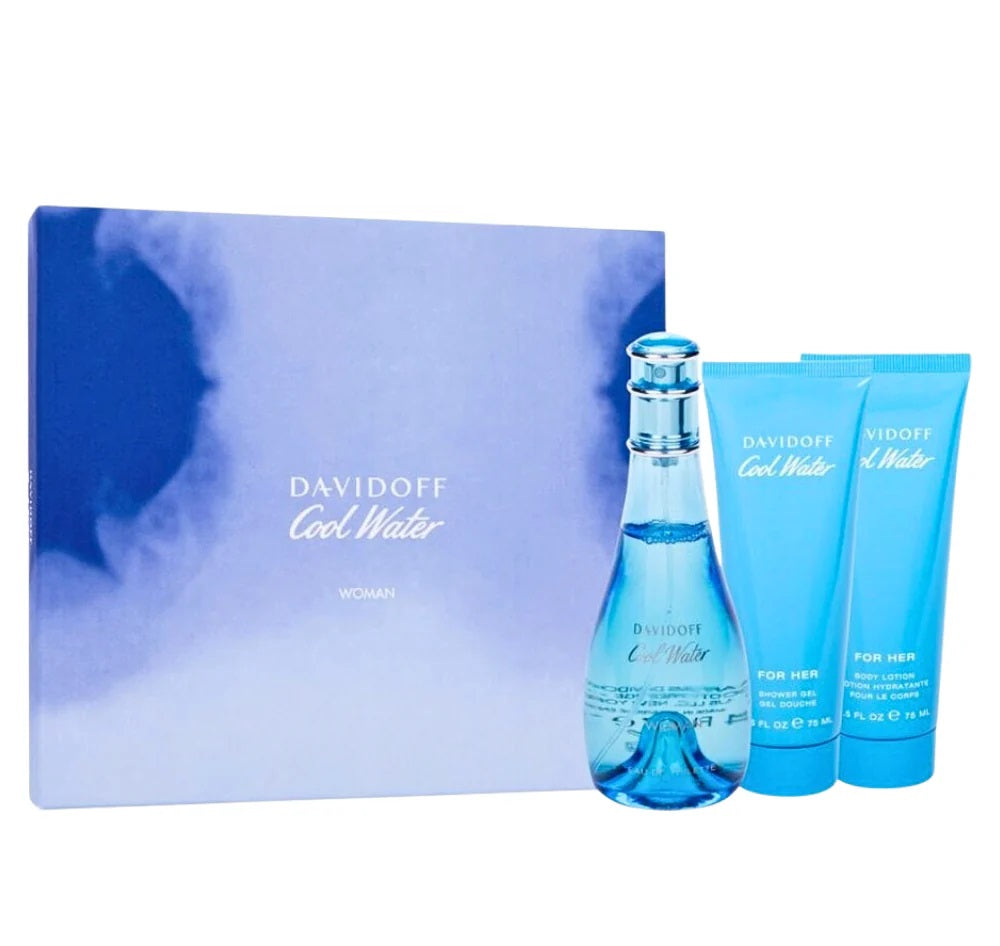 SET DAVIDOFF COOL WATER FOR WOMEN EDP 100ML, BODY LOTION 75ML, SHOWER GEL 75ML (M)